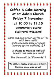 COFFEE AND CAKE MORNING - 7th NOVEMBER