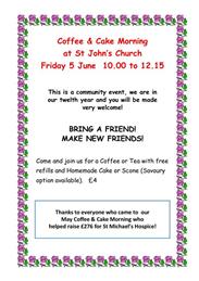 Coffee and Cake Morning - Friday 5th June 10 to 12.15 pm