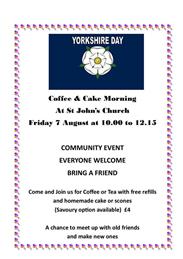 Coffee and Cake Morning Friday 7th August 10 am to 12.15 pm